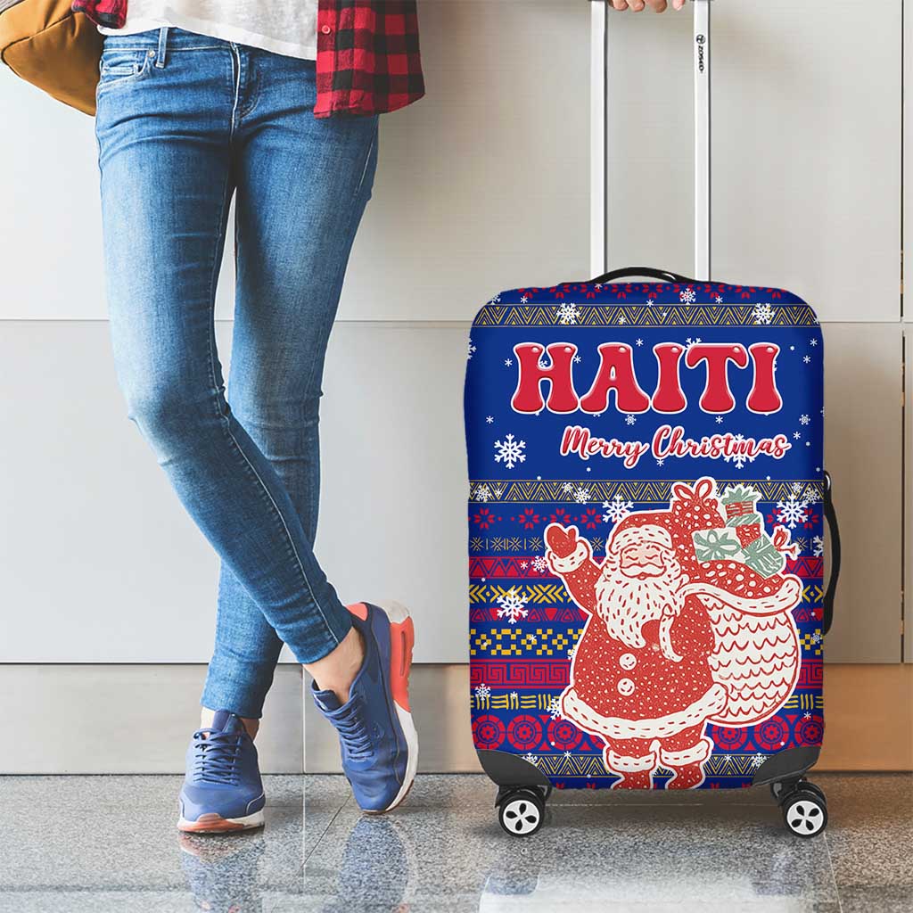 Haiti Christmas Luggage Cover with Blue Red Xmas Santa Snowflake and Map - Wonder Print Shop