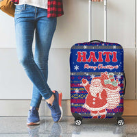 Haiti Christmas Luggage Cover with Blue Red Xmas Santa Snowflake and Map - Wonder Print Shop