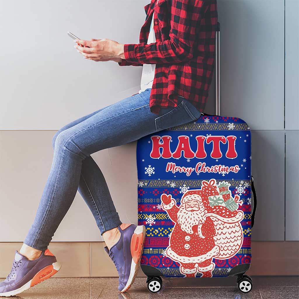 Haiti Christmas Luggage Cover with Blue Red Xmas Santa Snowflake and Map - Wonder Print Shop