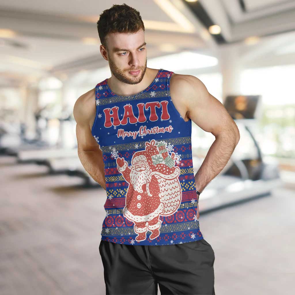 Haiti Christmas Men Tank Top with Blue Red Xmas Santa Snowflake and Map - Wonder Print Shop