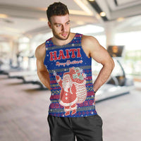 Haiti Christmas Men Tank Top with Blue Red Xmas Santa Snowflake and Map - Wonder Print Shop