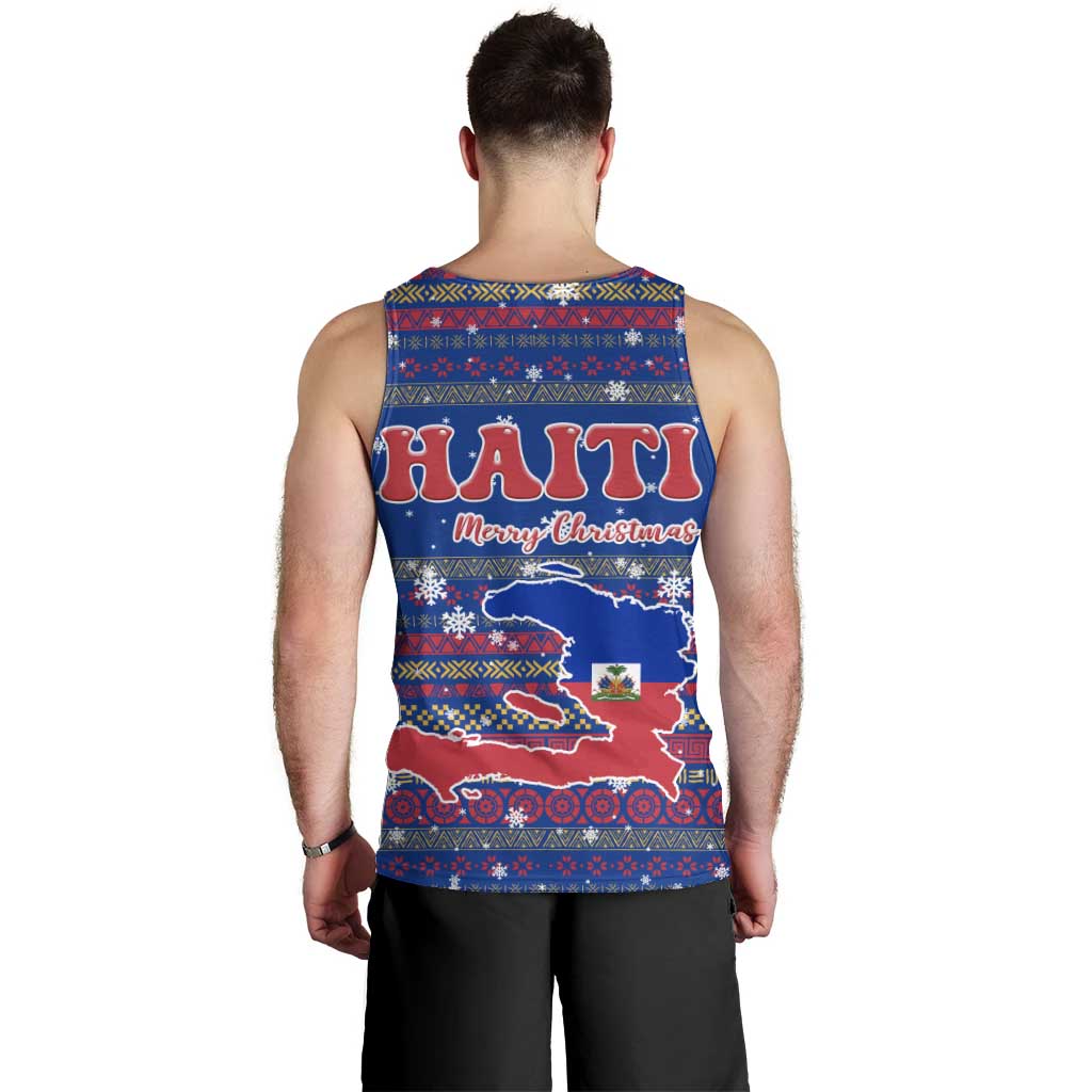 Haiti Christmas Men Tank Top with Blue Red Xmas Santa Snowflake and Map - Wonder Print Shop