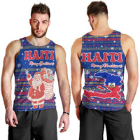 Haiti Christmas Men Tank Top with Blue Red Xmas Santa Snowflake and Map - Wonder Print Shop