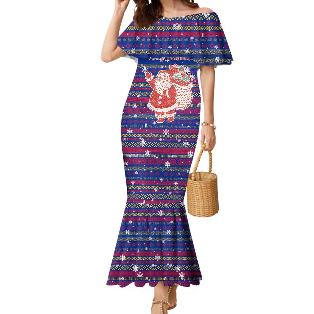 Haiti Christmas Mermaid Dress with Blue Red Xmas Santa Snowflake and Map - Wonder Print Shop