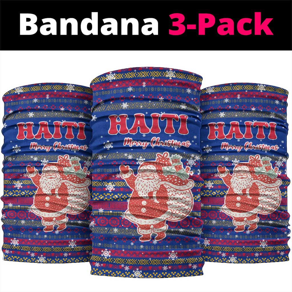 Haiti Christmas Neck Gaiter with Blue Red Xmas Santa Snowflake and Map - Wonder Print Shop