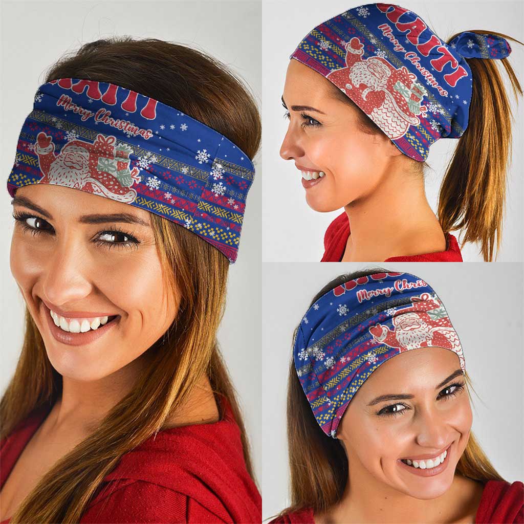Haiti Christmas Neck Gaiter with Blue Red Xmas Santa Snowflake and Map - Wonder Print Shop