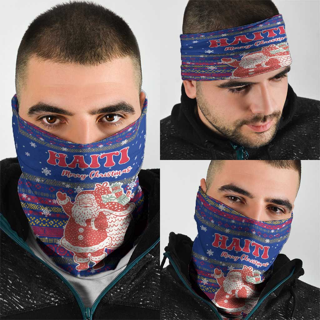Haiti Christmas Neck Gaiter with Blue Red Xmas Santa Snowflake and Map - Wonder Print Shop