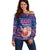 Haiti Christmas Off Shoulder Sweater with Blue Red Xmas Santa Snowflake and Map - Wonder Print Shop
