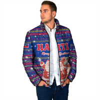 Haiti Christmas Padded Jacket with Blue Red Xmas Santa Snowflake and Map - Wonder Print Shop