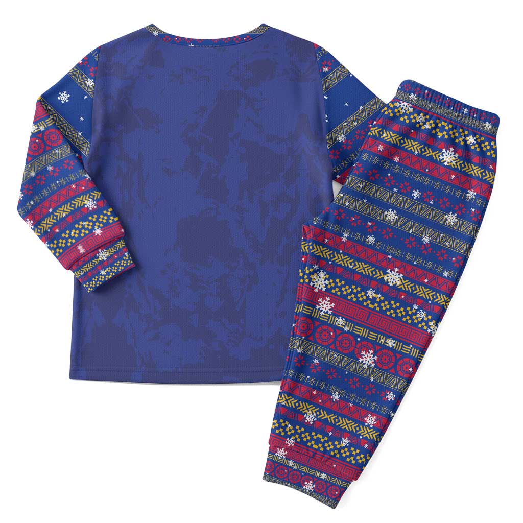 Haiti Christmas Pajama Set with Blue Red Xmas Santa Snowflake and Map - Wonder Print Shop