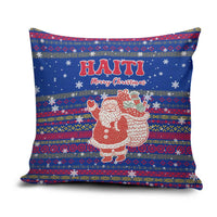 Haiti Christmas Pillow Cover with Blue Red Xmas Santa Snowflake and Map - Wonder Print Shop