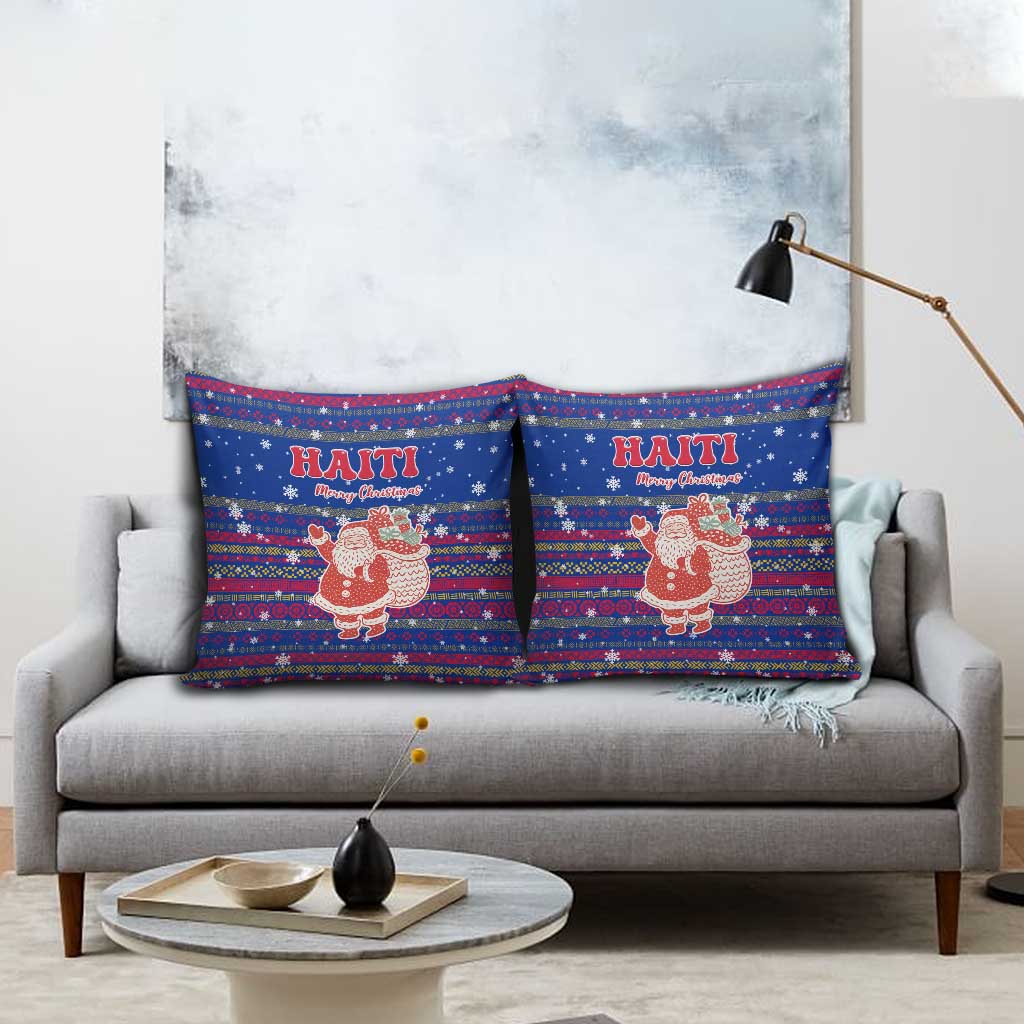Haiti Christmas Pillow Cover with Blue Red Xmas Santa Snowflake and Map - Wonder Print Shop