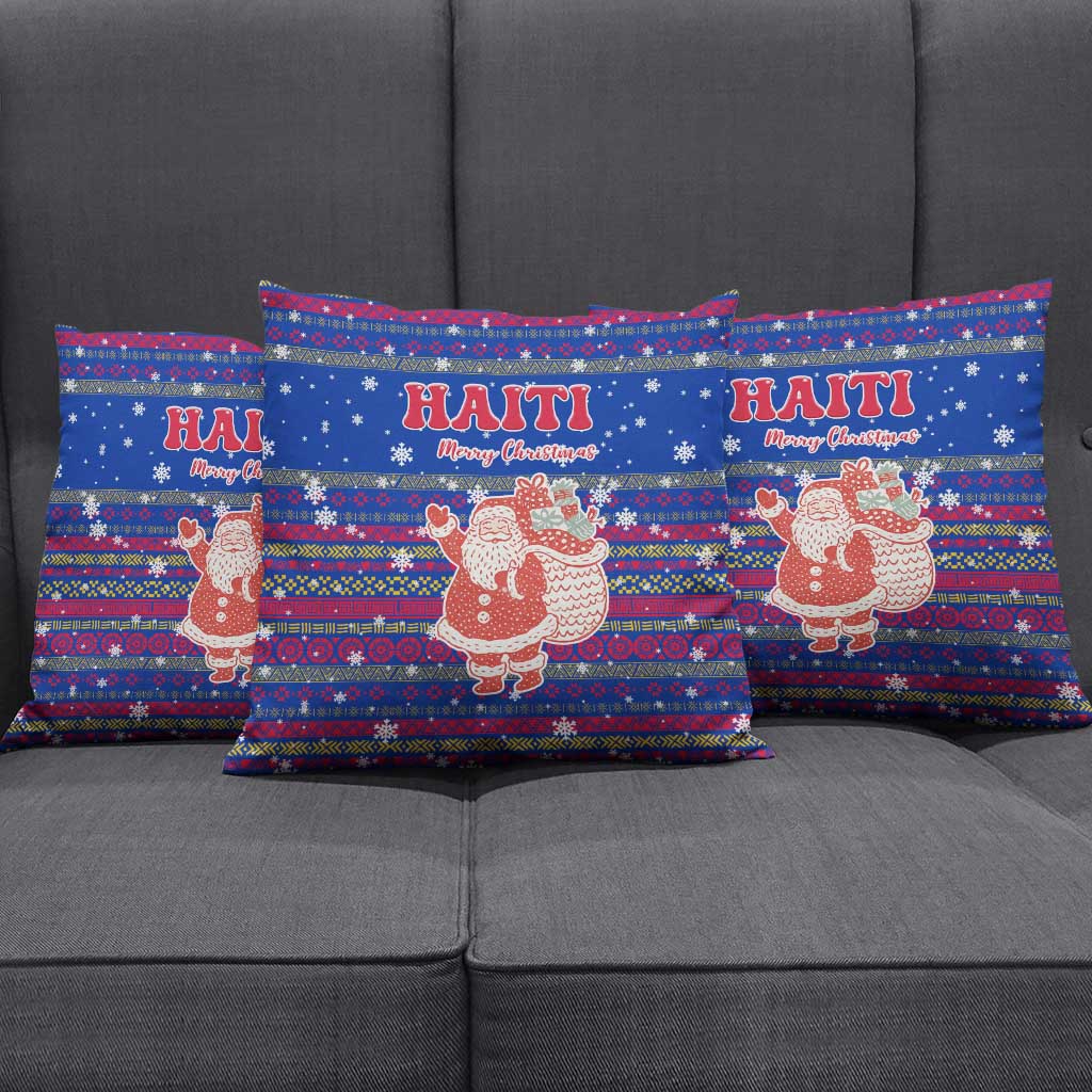 Haiti Christmas Pillow Cover with Blue Red Xmas Santa Snowflake and Map - Wonder Print Shop