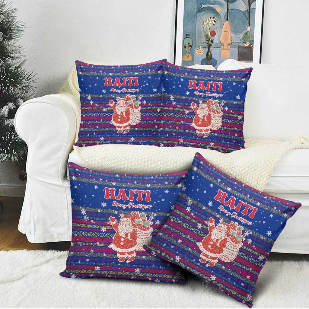 Haiti Christmas Pillow Cover with Blue Red Xmas Santa Snowflake and Map - Wonder Print Shop