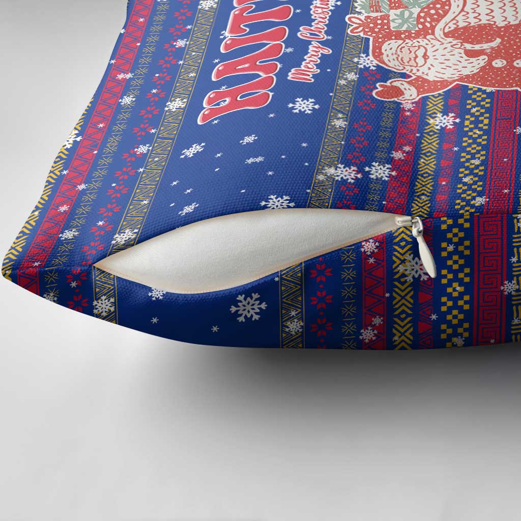 Haiti Christmas Pillow Cover with Blue Red Xmas Santa Snowflake and Map - Wonder Print Shop