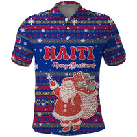 Haiti Christmas Polo Shirt with Blue Red Xmas Santa Snowflake and Map - Wonder Print Shop