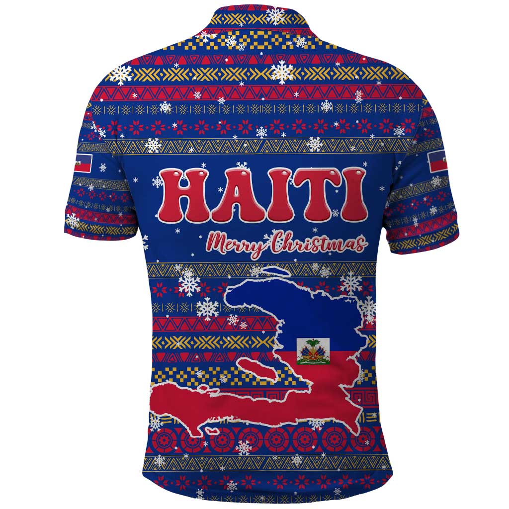 Haiti Christmas Polo Shirt with Blue Red Xmas Santa Snowflake and Map - Wonder Print Shop