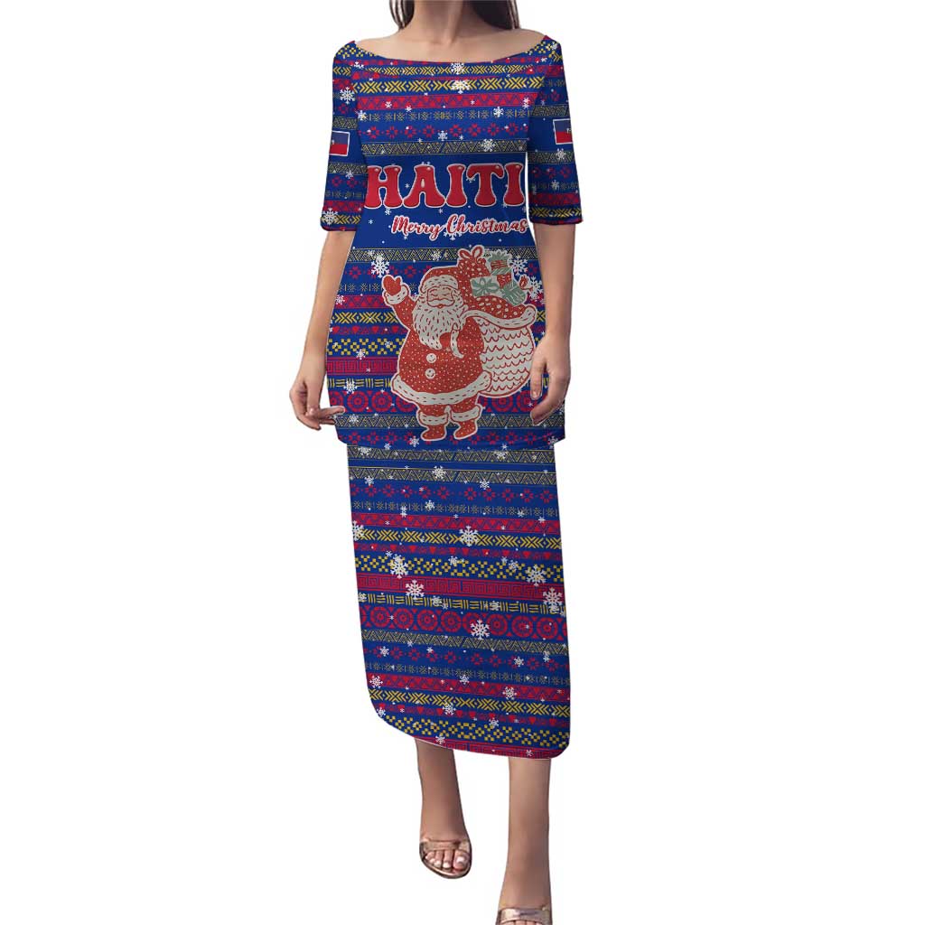 Haiti Christmas Puletasi with Blue Red Xmas Santa Snowflake and Map - Wonder Print Shop