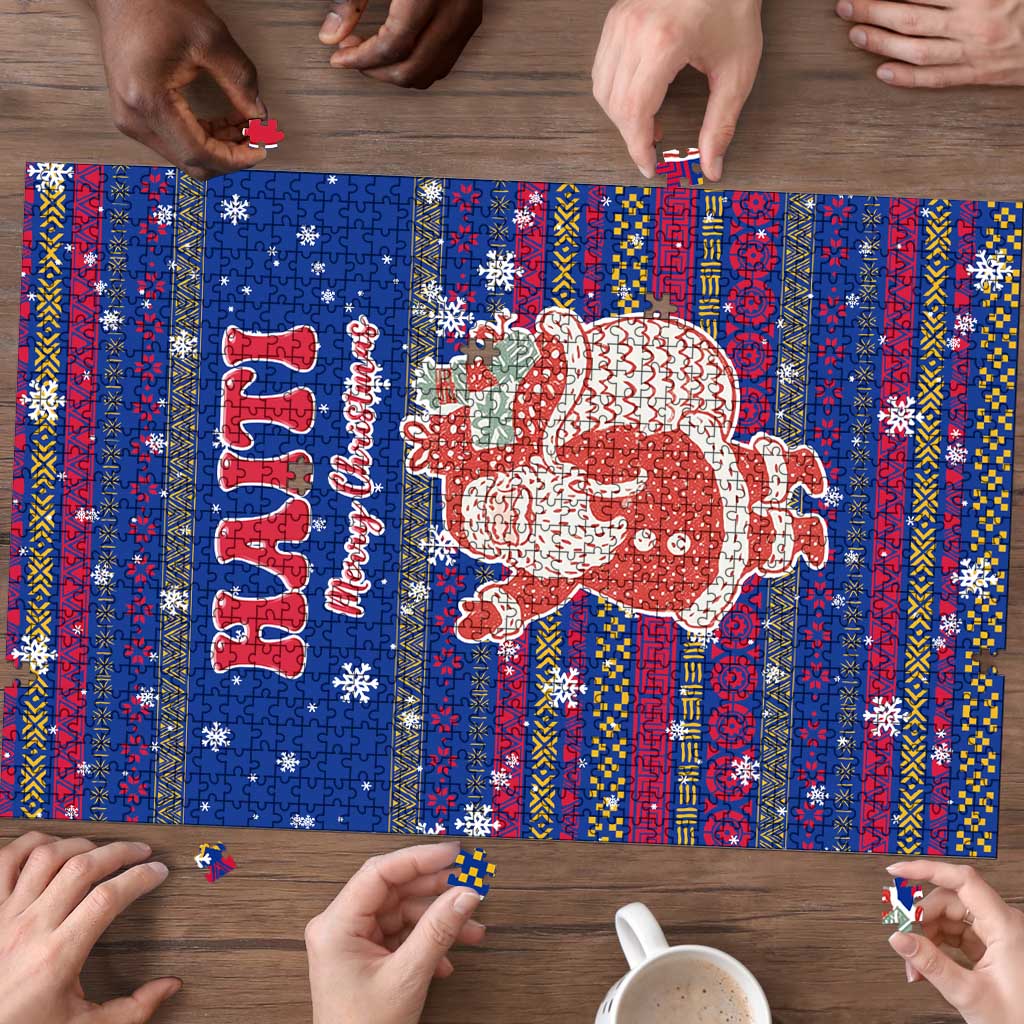 Haiti Christmas Puzzle with Blue Red Xmas Santa Snowflake and Map - Wonder Print Shop