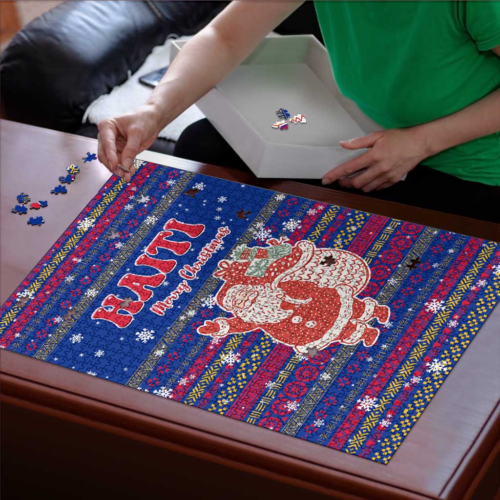 Haiti Christmas Puzzle with Blue Red Xmas Santa Snowflake and Map - Wonder Print Shop