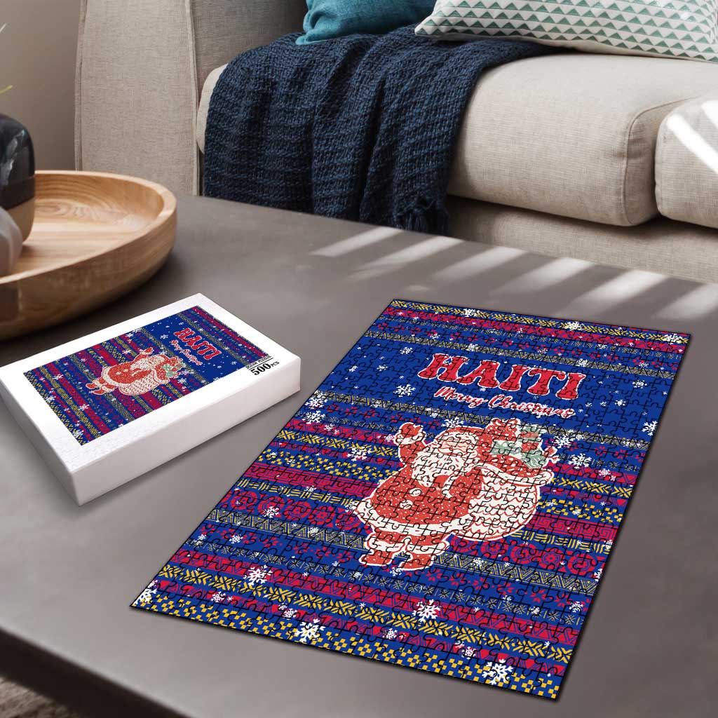 Haiti Christmas Puzzle with Blue Red Xmas Santa Snowflake and Map - Wonder Print Shop
