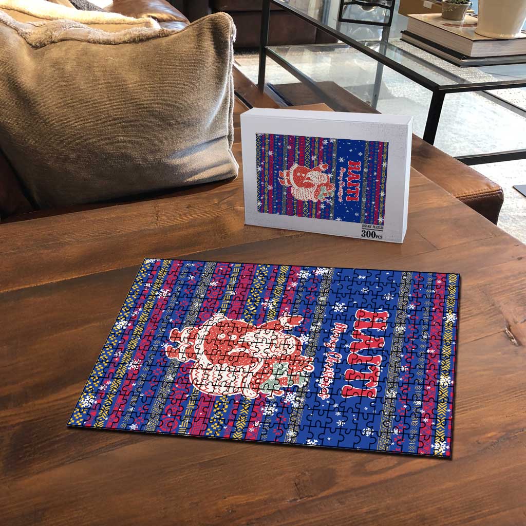 Haiti Christmas Puzzle with Blue Red Xmas Santa Snowflake and Map - Wonder Print Shop