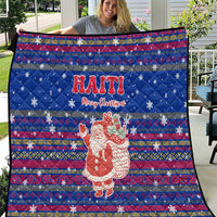 Haiti Christmas Quilt with Blue Red Xmas Santa Snowflake and Map - Wonder Print Shop