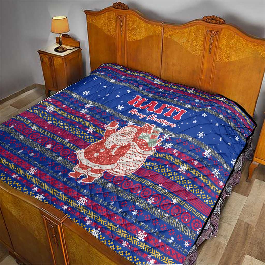 Haiti Christmas Quilt with Blue Red Xmas Santa Snowflake and Map - Wonder Print Shop