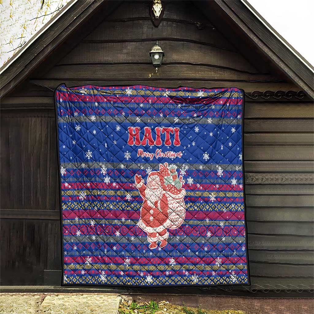 Haiti Christmas Quilt with Blue Red Xmas Santa Snowflake and Map - Wonder Print Shop