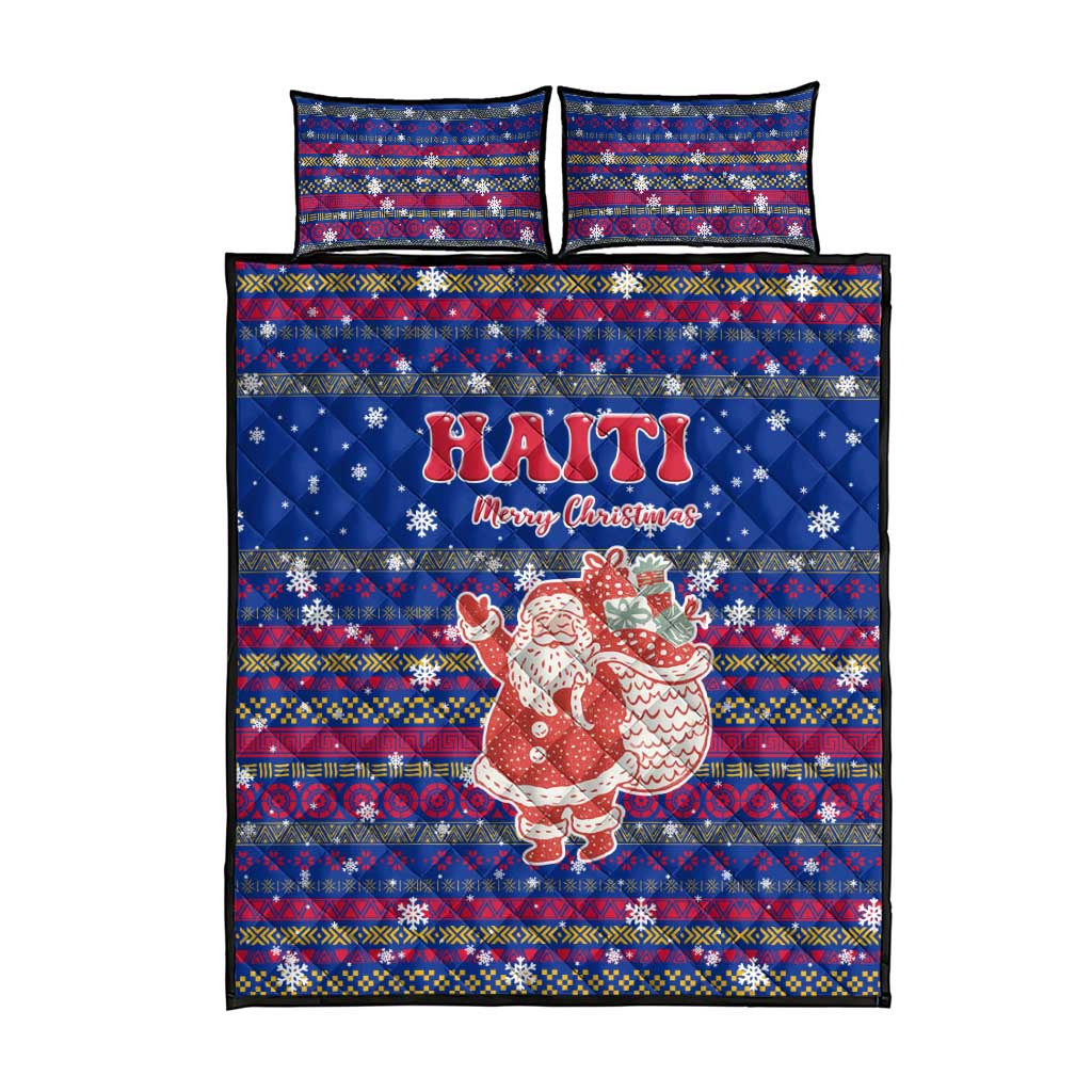 Haiti Christmas Quilt Bed Set with Blue Red Xmas Santa Snowflake and Map - Wonder Print Shop