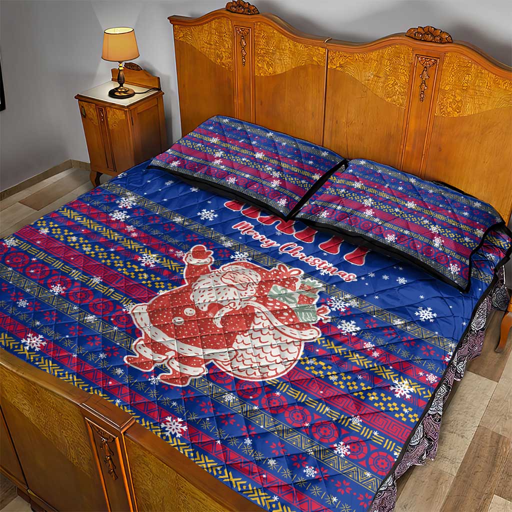 Haiti Christmas Quilt Bed Set with Blue Red Xmas Santa Snowflake and Map - Wonder Print Shop