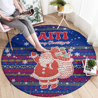 Haiti Christmas Round Carpet with Blue Red Xmas Santa Snowflake and Map - Wonder Print Shop