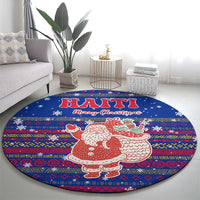 Haiti Christmas Round Carpet with Blue Red Xmas Santa Snowflake and Map - Wonder Print Shop