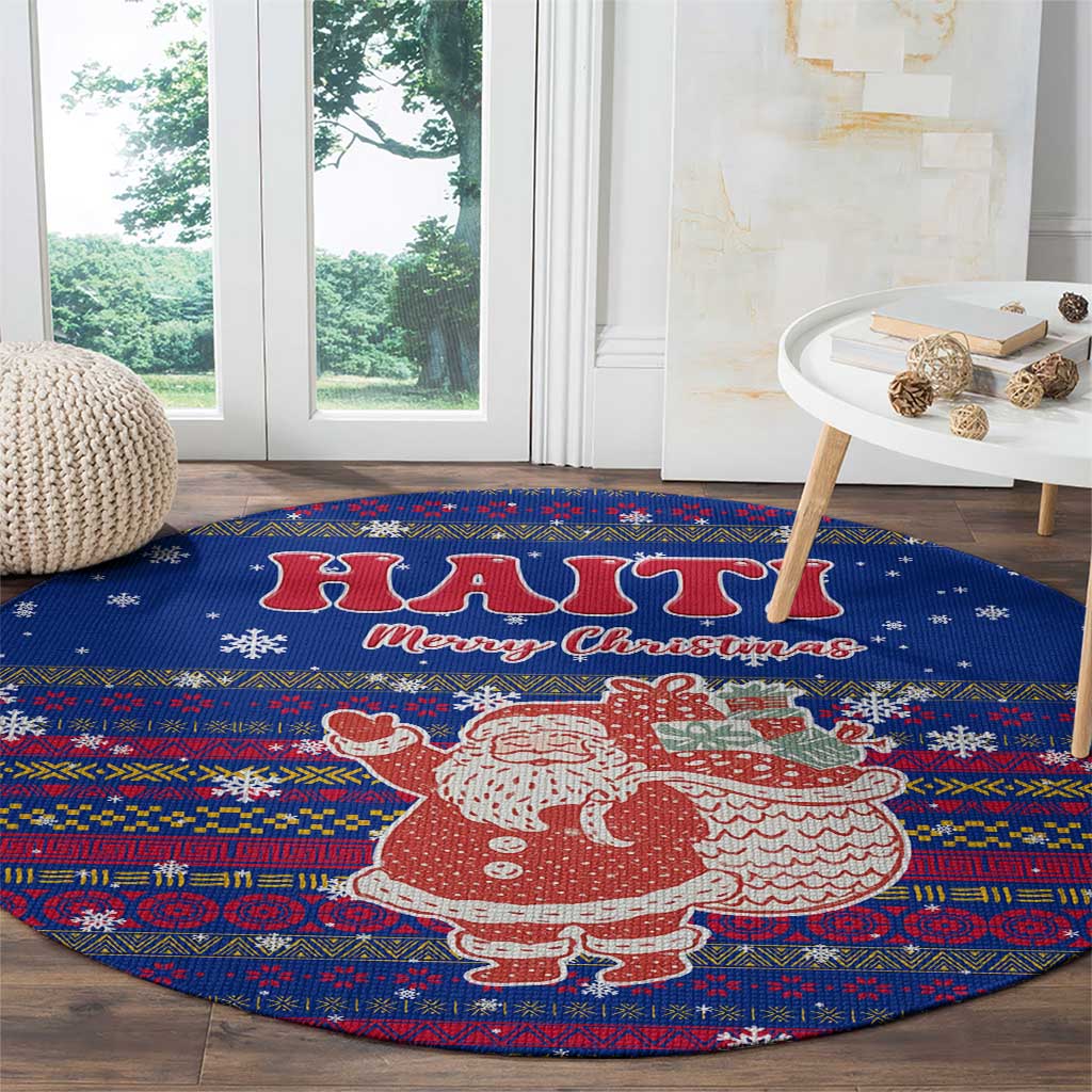 Haiti Christmas Round Carpet with Blue Red Xmas Santa Snowflake and Map - Wonder Print Shop