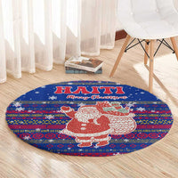 Haiti Christmas Round Carpet with Blue Red Xmas Santa Snowflake and Map - Wonder Print Shop