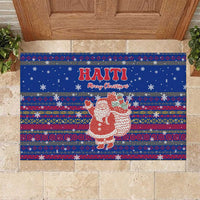 Haiti Christmas Rubber Doormat with Blue Red Xmas Santa Snowflake and Map - Wonder Print Shop