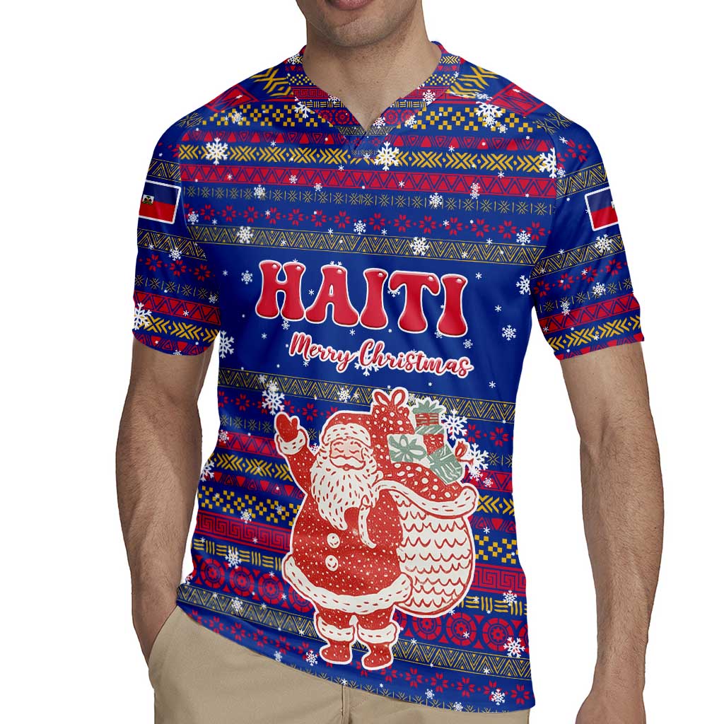 Haiti Christmas Rugby Jersey with Blue Red Xmas Santa Snowflake and Map - Wonder Print Shop