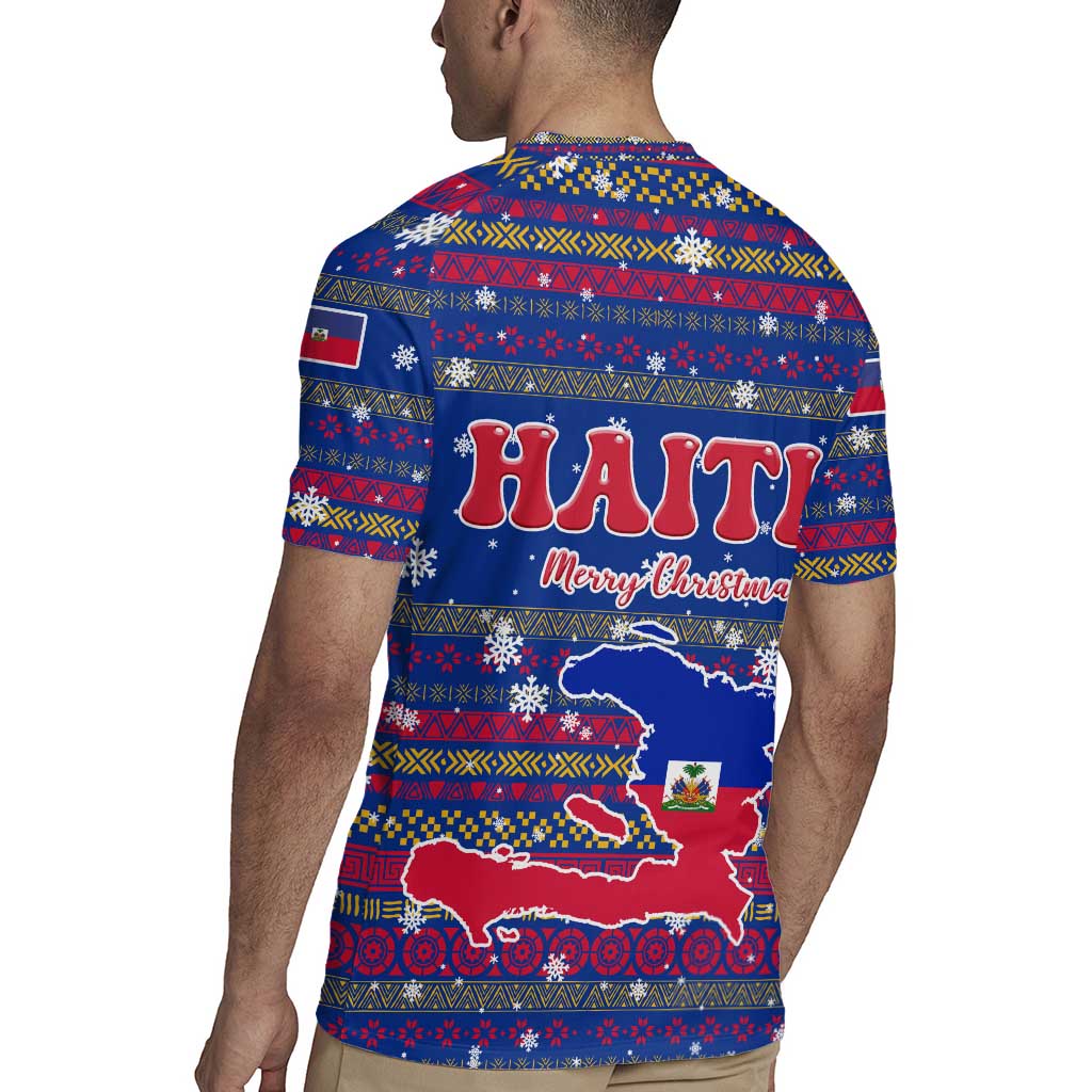 Haiti Christmas Rugby Jersey with Blue Red Xmas Santa Snowflake and Map - Wonder Print Shop
