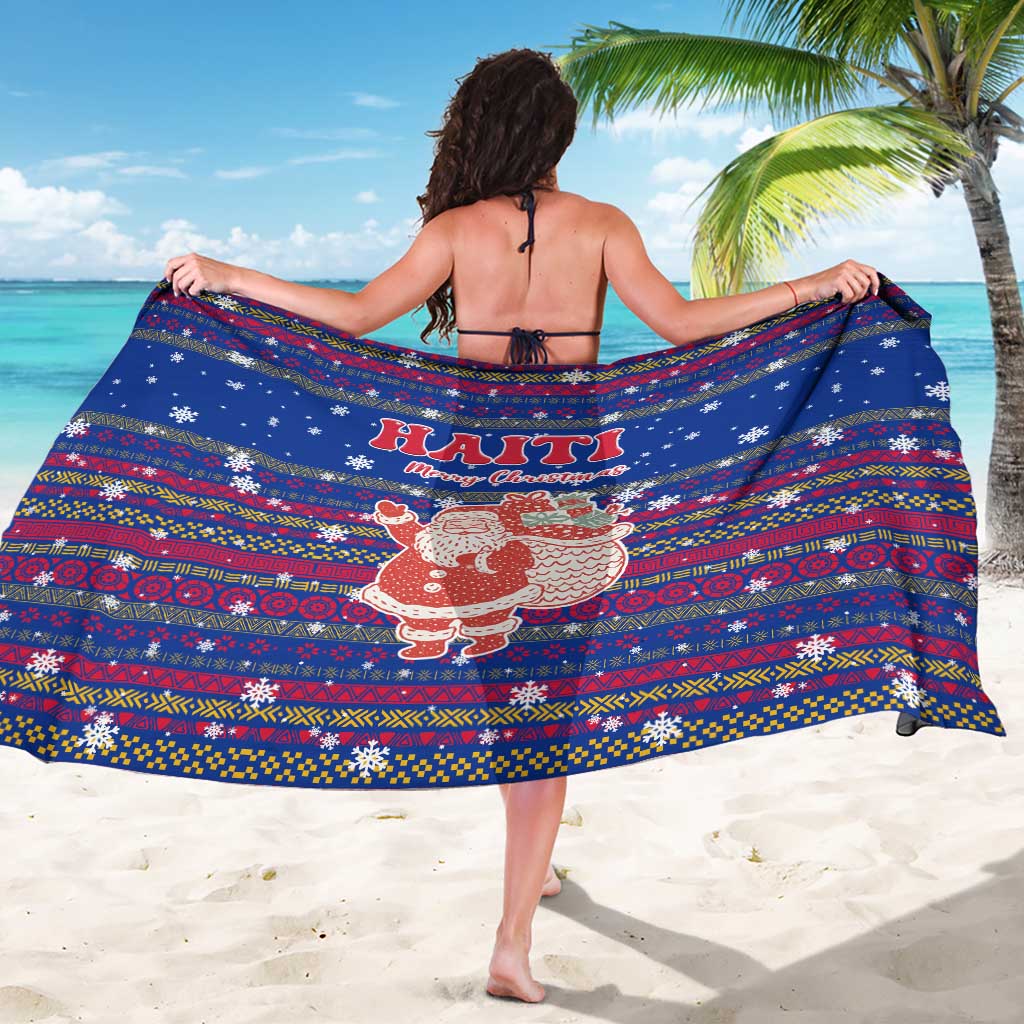 Haiti Christmas Sarong with Blue Red Xmas Santa Snowflake and Map - Wonder Print Shop