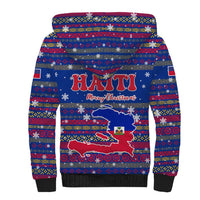 Haiti Christmas Sherpa Hoodie with Blue Red Xmas Santa Snowflake and Map - Wonder Print Shop