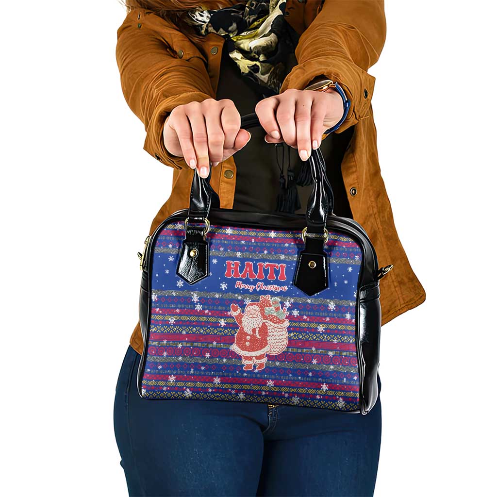 Haiti Christmas Shoulder Handbag with Blue Red Xmas Santa Snowflake and Map - Wonder Print Shop