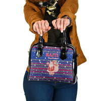 Haiti Christmas Shoulder Handbag with Blue Red Xmas Santa Snowflake and Map - Wonder Print Shop