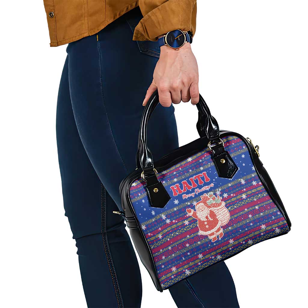 Haiti Christmas Shoulder Handbag with Blue Red Xmas Santa Snowflake and Map - Wonder Print Shop