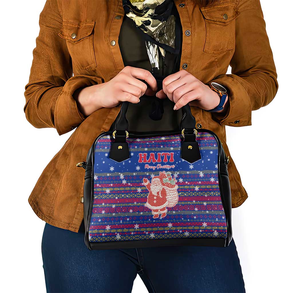 Haiti Christmas Shoulder Handbag with Blue Red Xmas Santa Snowflake and Map - Wonder Print Shop