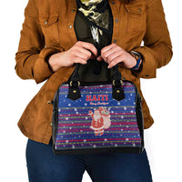 Haiti Christmas Shoulder Handbag with Blue Red Xmas Santa Snowflake and Map - Wonder Print Shop