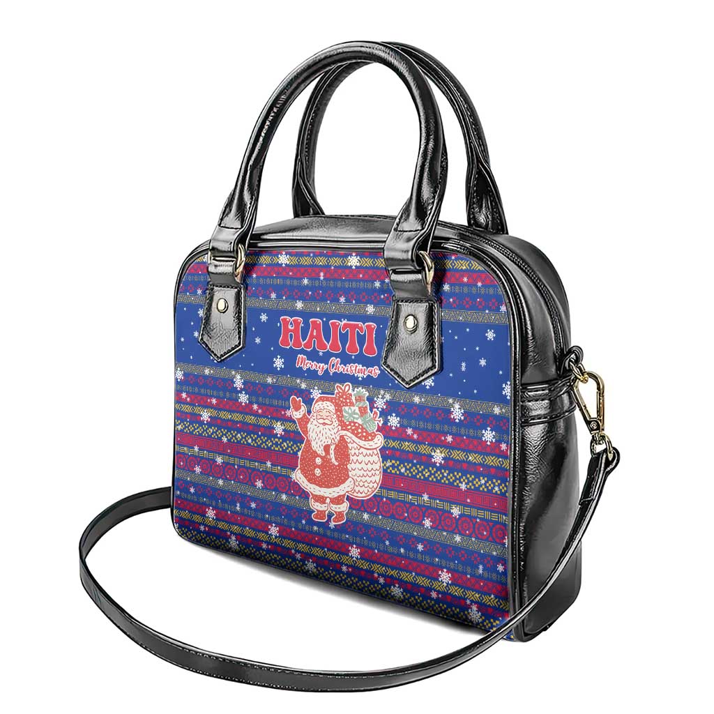 Haiti Christmas Shoulder Handbag with Blue Red Xmas Santa Snowflake and Map - Wonder Print Shop