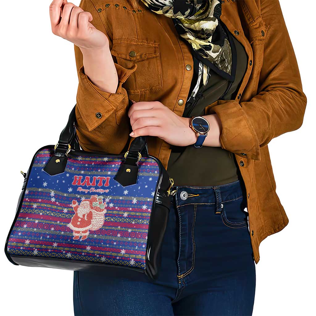 Haiti Christmas Shoulder Handbag with Blue Red Xmas Santa Snowflake and Map - Wonder Print Shop
