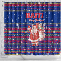 Haiti Christmas Shower Curtain with Blue Red Xmas Santa Snowflake and Map - Wonder Print Shop