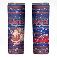 Haiti Christmas Skinny Tumbler with Blue Red Xmas Santa Snowflake and Map - Wonder Print Shop