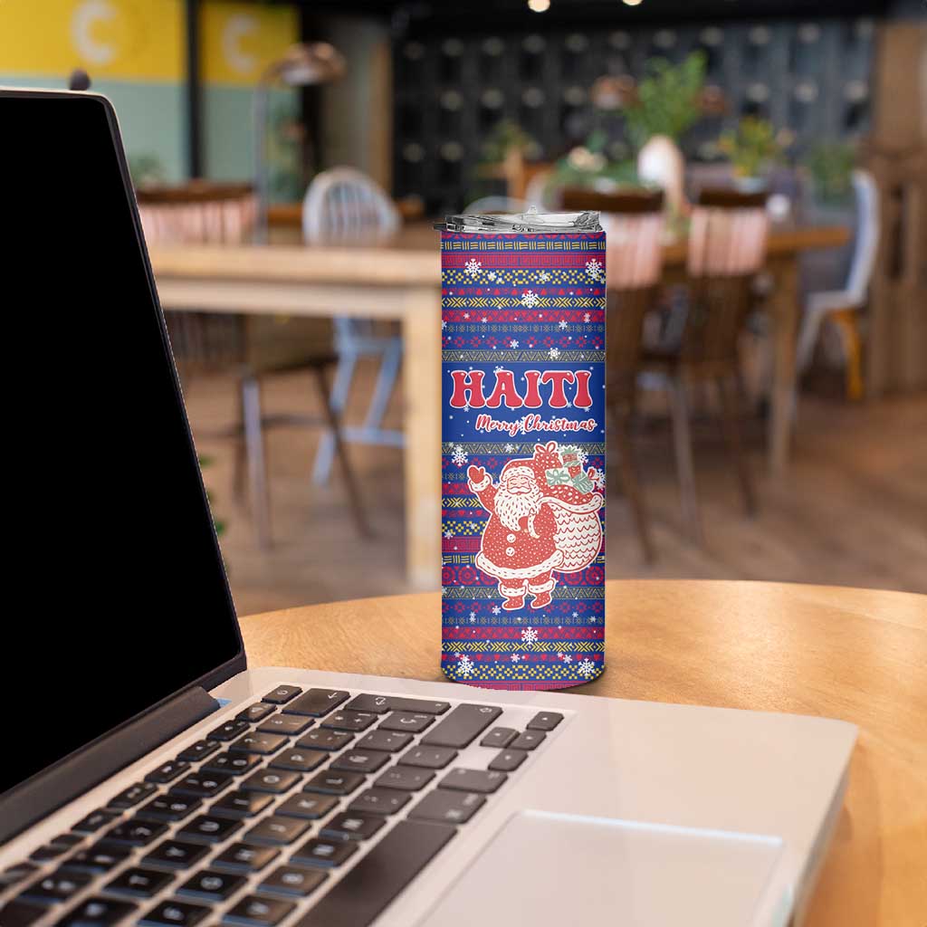 Haiti Christmas Skinny Tumbler with Blue Red Xmas Santa Snowflake and Map - Wonder Print Shop